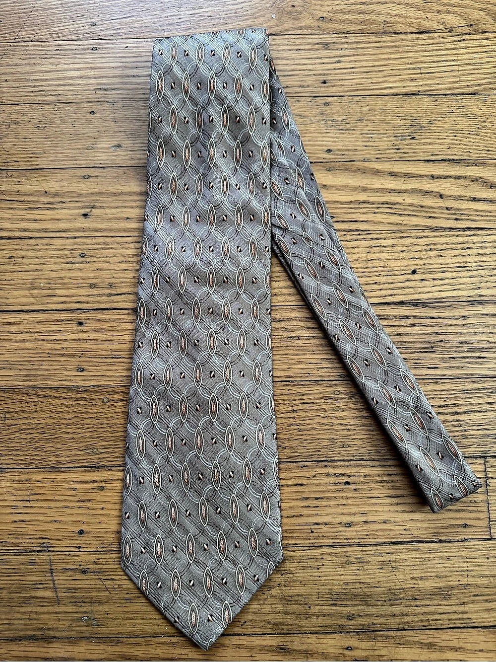 Valentino Silk Geometric Tie in Brown & Orange - Picture 6 of 6